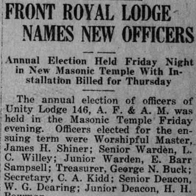 Front Royal Lodge Names New&nbsp;Officers