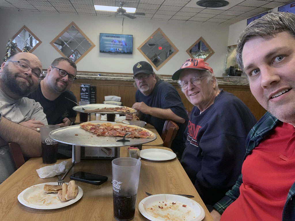 Brothers Scott, Anthony, Mike, Robbie, and Lewie at Anthonies Pizza