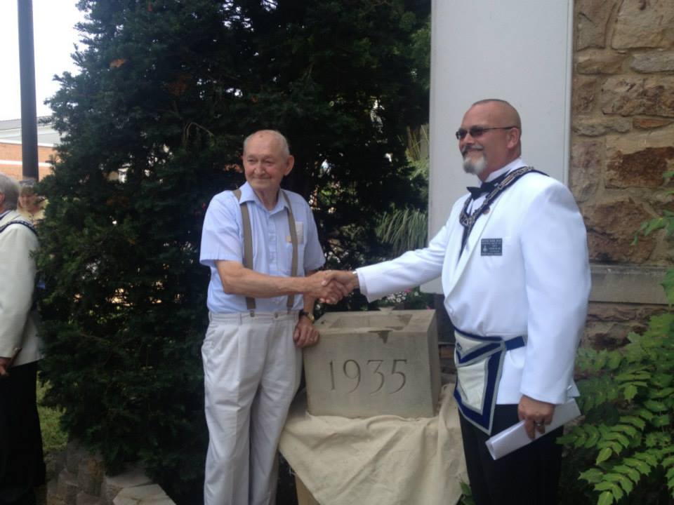 Dennis Haas and Mr. Leslie Sealock (who was at the first cornerstone laying)