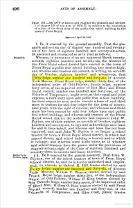 Acts Of Assembly

 

Chap. 118 — An ACT to amend and re-enact the preamble and section 1 of chapter 126 of the Acts of 1876-77, in relation to the execution of a lease of the third story of the public free school building in the town of Front Royal.

Approved April 22, 1882

  1. Be it enacted by the general assembly, that the preamble and section one of chapter one hundred and twenty six of the Acts of eighteen hundred and seventy-six-seven, be amended and re-enacted so as to read as follows:

Preamble

  Whereas, in pursuance of an act approved March twenty-seventh, eighteen hundred and seventy-six, the trustees of the Front Royal school district have erected in the town of Front Royal a public free school building, two stories high; and whereas said trustees did consent, in writing, on seventh day of October, eighteen hundred and seventy-six, that Unity lodge, number one hundred and forty-six, of Ancient York Masons; Front Royal lodge, number thirty-five of the independent order of Odd-Fellows; Sinede lodge, number forty-seven, of the improved order of Red Men; and Front Royal council, number one hundred and forty-one, one of the Friends of Temperance; might erect, at their equal and joint expense, a third story upon said public free school building, for their respective uses, and to execute a lease of said third story to trustees for said four lodges for the term of ninety-nine years, with the right of renewal; and whereas said third story has been erected by said four lodges upon said public free school building; and whereas said trustees of the Front Royal school district did authorize and empower John W. Payton, one of their number, on seventh of October, eighteen hundred and seventy-six, to sign and acknowledge said lease for and in their behalf; and whereas said lease has not been executed, and said John W. Peyton is no longer a school trustee for town of Front Royal school district, in which last named district said school building is located, and to which it belongs; and whereas some doubt exists as to whether said school trustees have the power under the provisions of chapter seventy-eight of the Code of eighteen hundred and seventy-three to execute said lease; therefore,

Authority to execute lease

  § 1. Be it enacted by the general assembly, That John W. Peyton, one of the school trustees of town of Front Royal school district, be, and he is hereby authorized and empowered, to execute to Gabriel H. Hill, trustee elected by said Unity lodge, number one hundred and forty-six, of Ancient York Masons; William C. Weaver, trusteed elected by said Front Royal lodge, number thirty-five, of the independent order of Odd-Fellows; William P. King, trustee elected by said Senedo lodge, number forty-seven, of the improved order of Red Men; William O. Rust, trustee elected by said Front Royal council, number one hundred and forty-one of the Friends of Temperance; and Giles Cook, junior, trustee