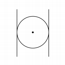 Circumpunct with two vertical parallel lines.
