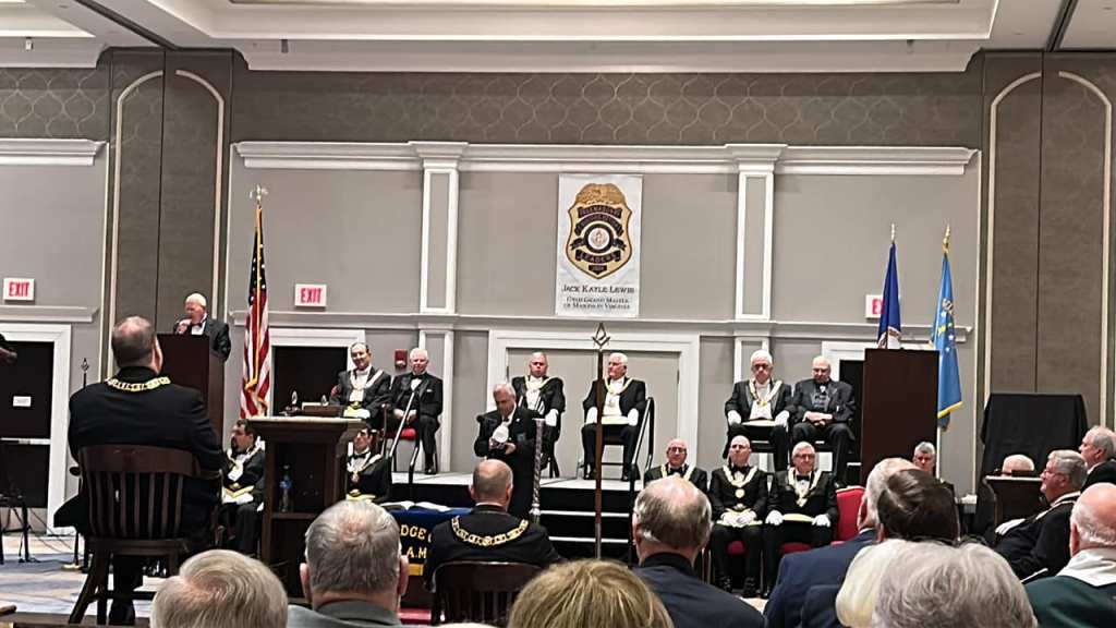 Photograph of the installation of the grand line of officers at the Grand Lodge of Virginia.