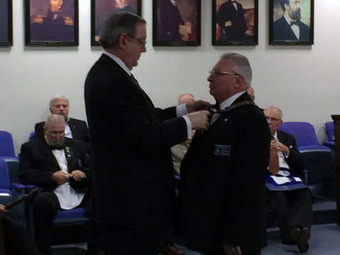 Harry "Wes" Hammack, Jr. being installed as the Lodge Master at Unity Lodge No. 146 in December 2014.
