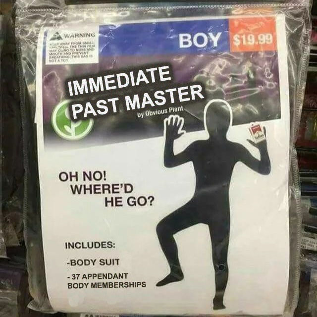 A package is displayed containing an Immediate Past Master Halloween costume from Obvious Plant. It shows a shadow figure with his hands held up and holding Marlboro cigarettes. The price is $19.99 and fits a boy. It says that it includes a body suit and 37 appendant body memberships with the text "Oh No! Where'd he go?"