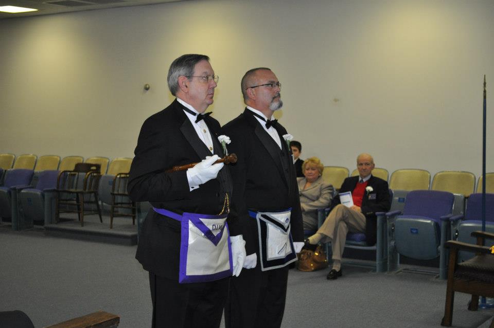 Installment Marshal Kevin Davidson presents Dennis Haas as Worshipful Master-elect