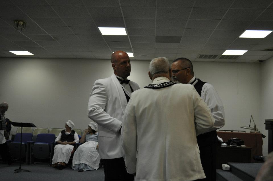 Scott Cabazolo and Dennis Haas confer with Charlie Seekford. - with Deinnis Haas and Scott Cabazolo at Unity Masonic Lodge No. 146 AF & AM.