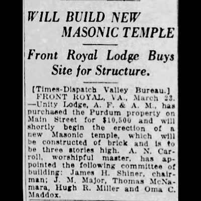 Will Build New Masonic&nbsp;Temple