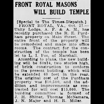 Front Royal Masons Will Build&nbsp;Temple