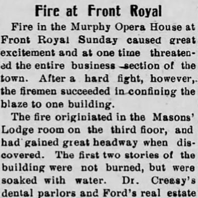 Fire at Front&nbsp;Royal