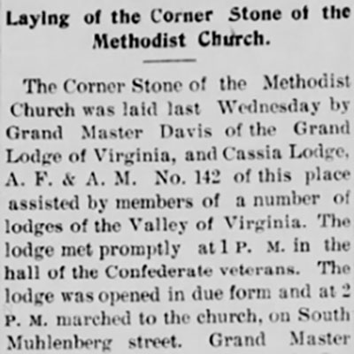 Woodstock Methodist Church Corner Stone