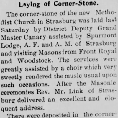 Strasburg Methodist Church&nbsp;Corner-Stone