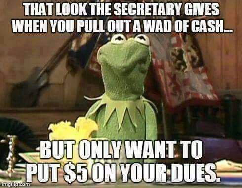 That look the secretary gives when you pull out a wad of cash... but only want to put down $5 on your dues - Muppets Sesame Street - Kermit The Frog - meme