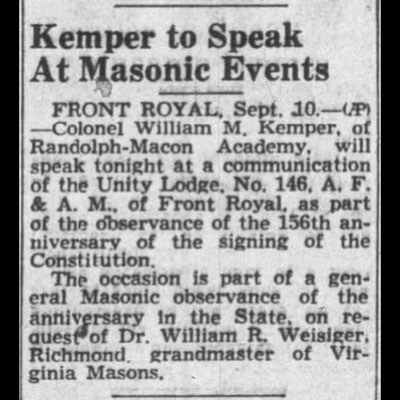 Kemper to Speak At Masonic&nbsp;Events