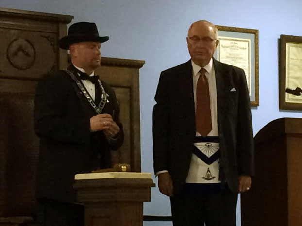 Worshipful Mick Roland Honors Ronald Grant McManus at Unity Lodge No. 146 in December 2014.