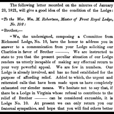 Richmond Lodge No. 10&nbsp;Answer