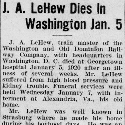 J. A. LeHew Dies In Washington Jan.&nbsp;5