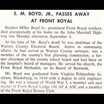 S. M. Boyd, Jr., Passes Away At Front&nbsp;Royal