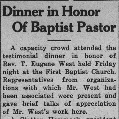 Dinner in Honor Of Baptist&nbsp;Pastor