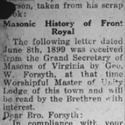 Masonic History of Front&nbsp;Royal