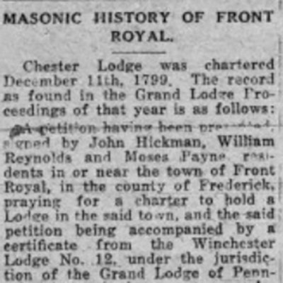 Masonic History of Front&nbsp;Royal