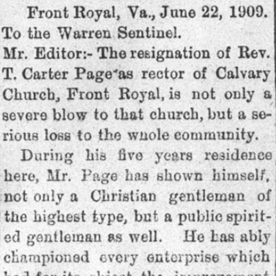 Resignation of Rev. T. Carter Page