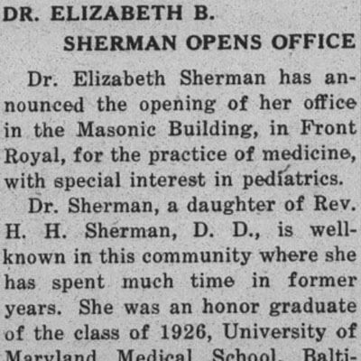 Dr. Elizabeth B. Sherman Opens&nbsp;Office